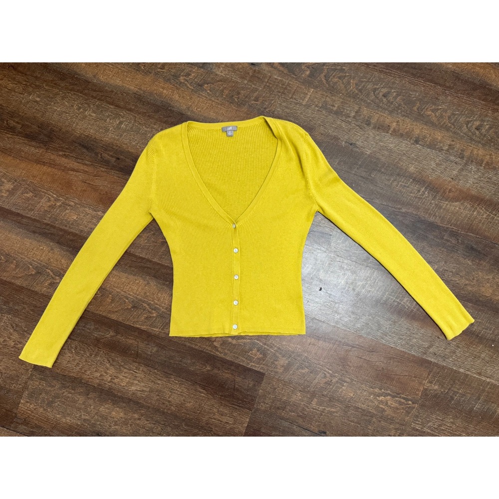 J. Jill Women's XS Mustard Yellow Ribbed V-Neck Button Front Cardigan